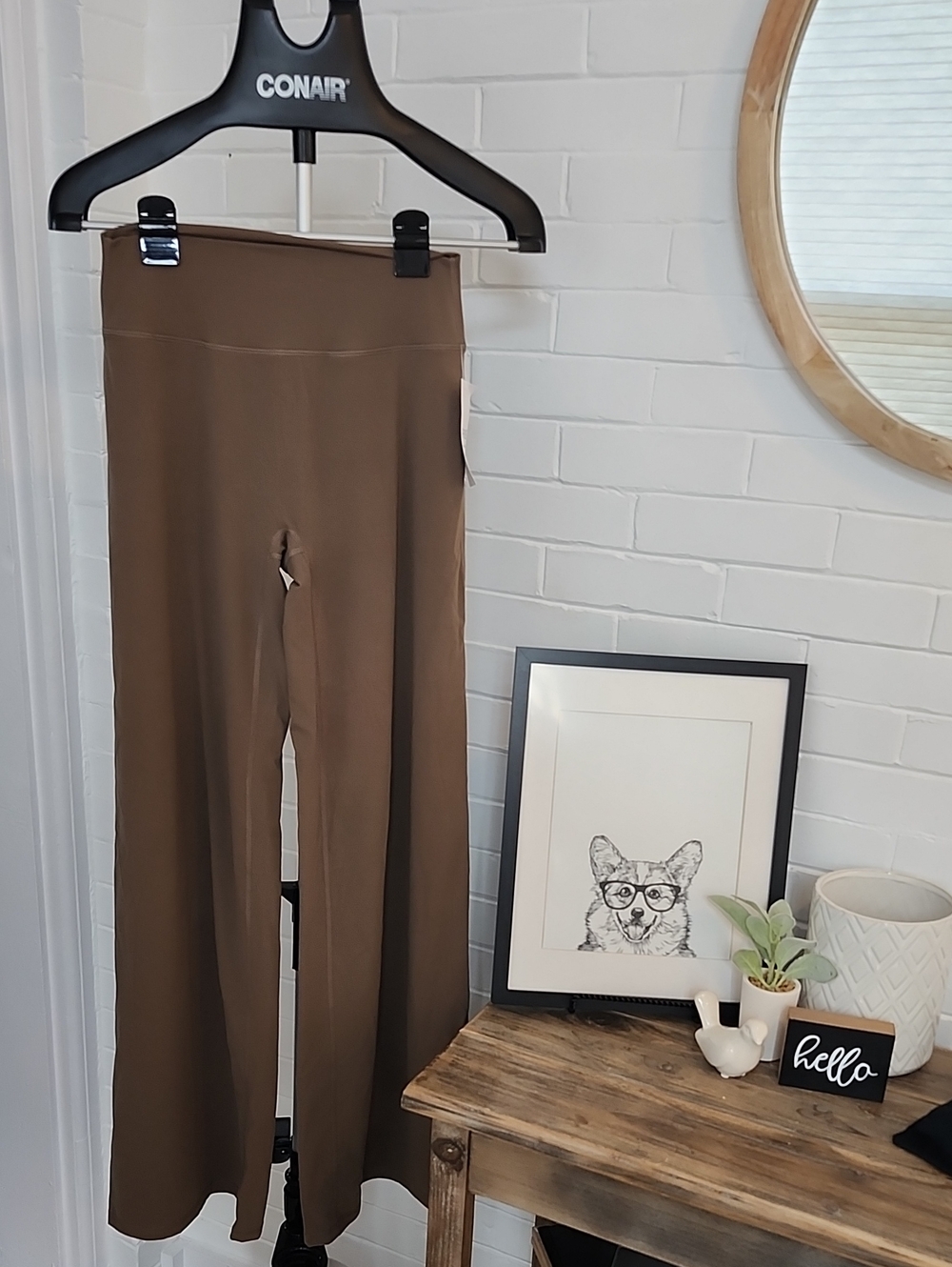 Brown Wide-Leg Athletic Pants, Women Large